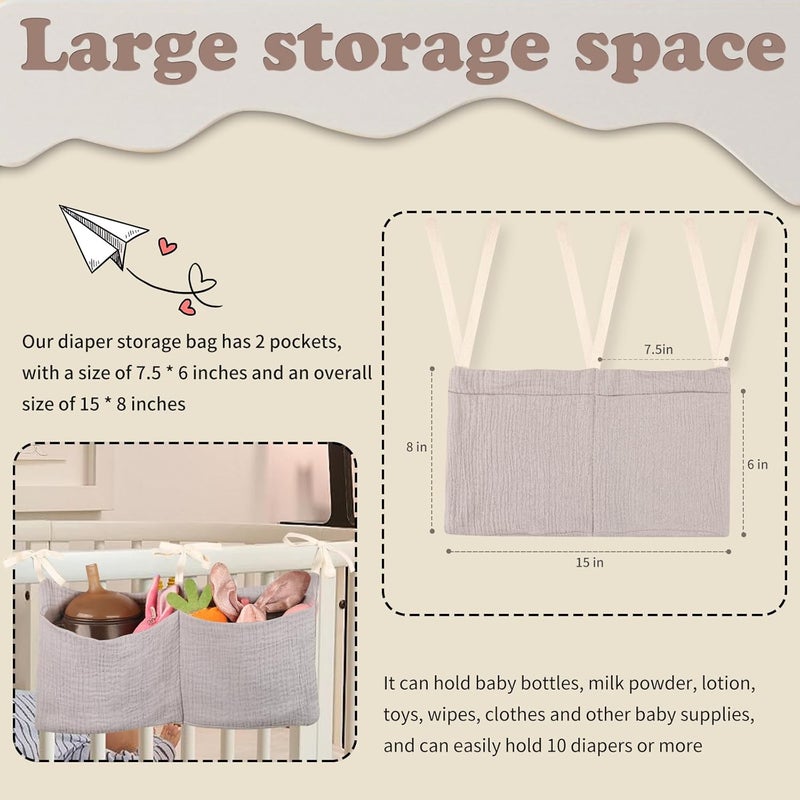 zonBroth Dormitory Bed-Bunk Organizing Bag Nappy-bags Organizer Bedside Hanging Bags Milk Bottle Bib-Storage Bag Crib Organizer Bag Baby Nappy-Bag cotton (khaki) - Image 2